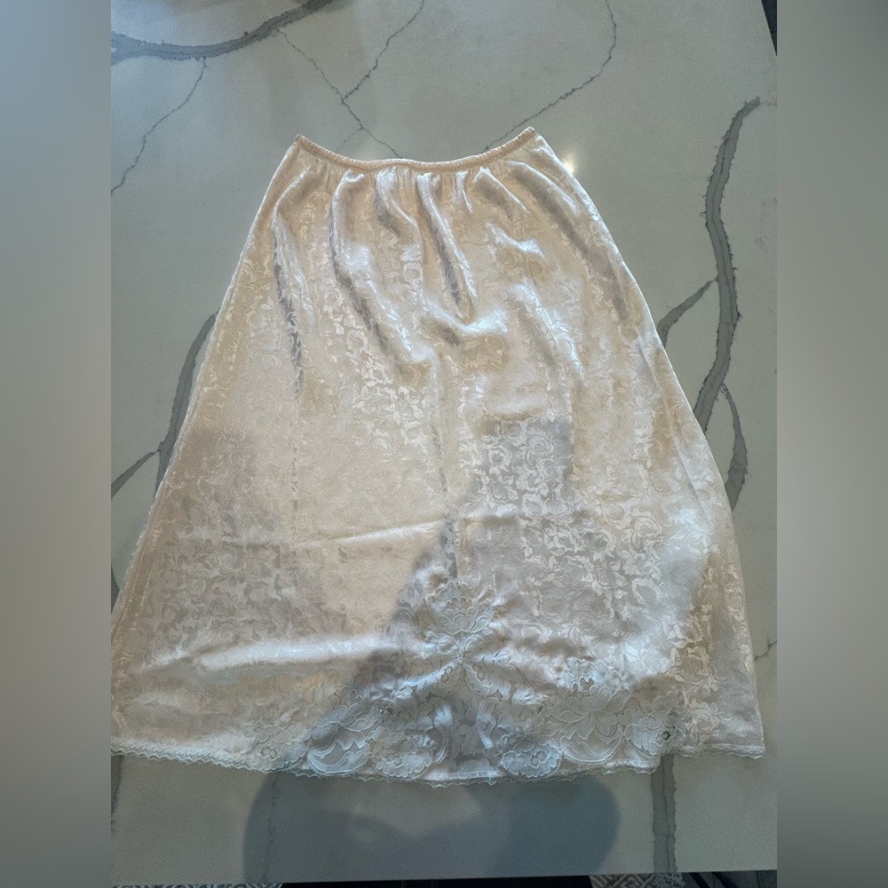 Vintage Christian Dior Lace Slip Skirt - 27” Waist - Made in USA - Blush Pink